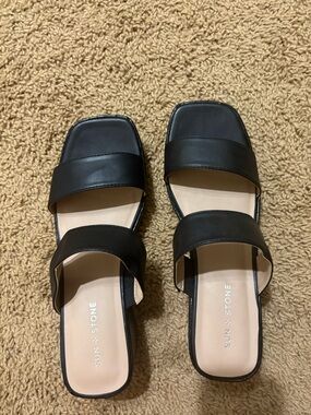 Sun + Stone Black Double-Strap Square-Toe Slide Platforms